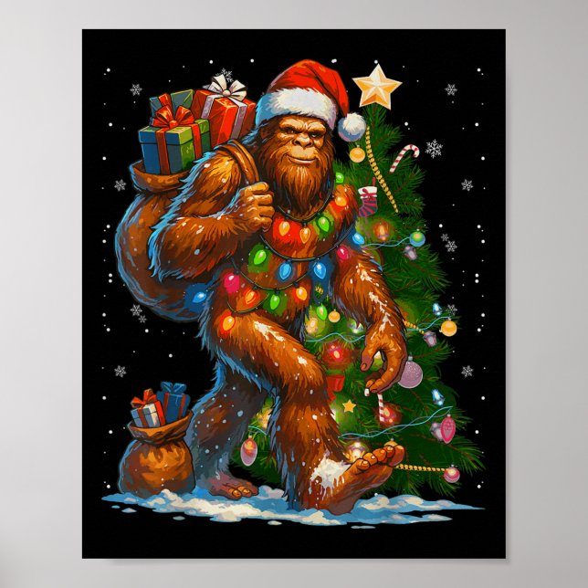 Merry Christmas Pajamas Bigfoot Christmas Tree Lig Poster (Front)