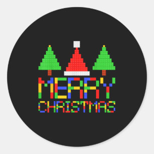 Merry Christmas Pajamas Blocks Building Lovers Boy Classic Round Sticker