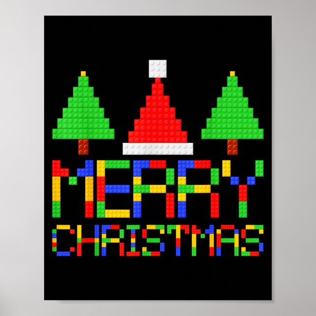 Merry Christmas Pajamas Blocks Building Lovers Boy Poster (Front)