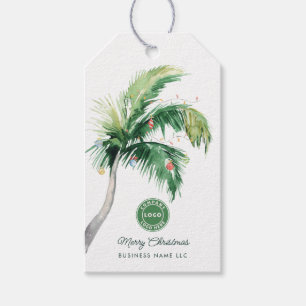 Merry Christmas Palm Tree Coastal Business Logo Gift Tags