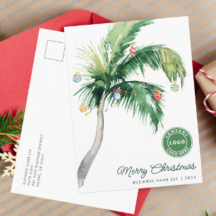 Merry Christmas Palm Tree Coastal Business Logo Holiday Postcard