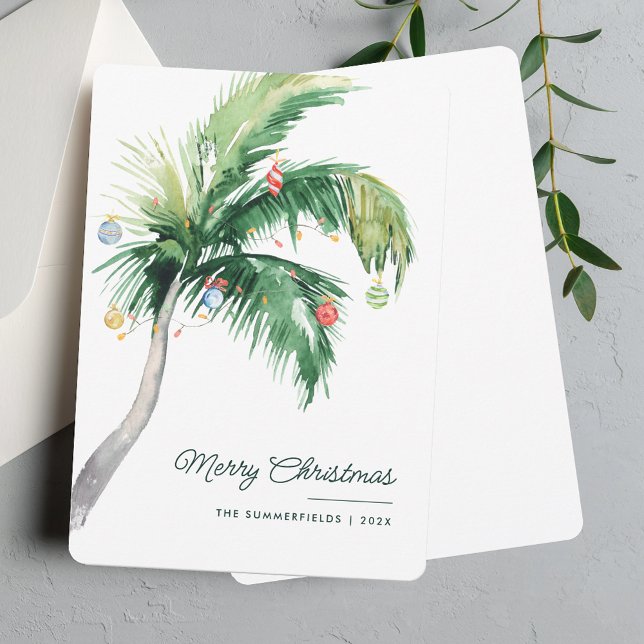 Merry Christmas Palm Tree Coastal Family Holiday Card (Tropical Palm Tree Christmas Holidays Greetings)