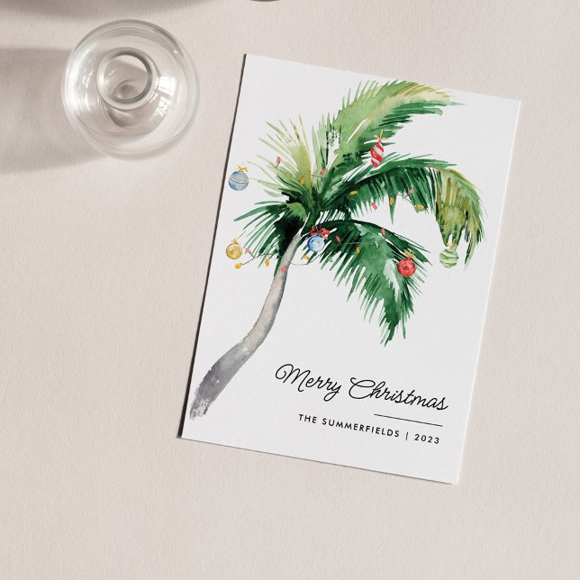 Merry Christmas Palm Tree Coastal Holiday Card (Palm Tree Christmas Greetings Card)