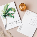 Merry Christmas Palm Tree Coastal Holiday Postcard<br><div class="desc">A modern stylish holiday flat greeting card with modern and handwritten script typography featuring a decorated Palm Tree. Easily customise this card by clicking the "Personalise" button.</div>