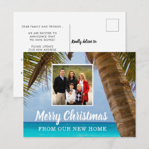 Merry Christmas Palm Tree Coastal New Home Photo   Announcement Postcard