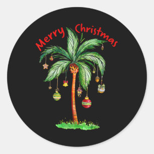 Merry Christmas Palm Tree Hawaii Hawaiian Tropical Classic Round Sticker