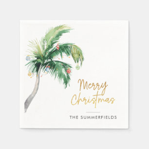 Merry Christmas Palm Tree Holiday Family Paper Napkin