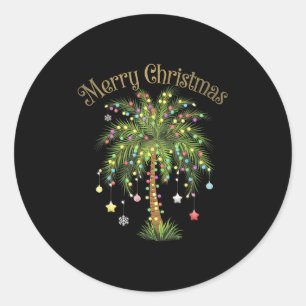 Merry Christmas Palm Tree Light Hawaiian Trocal Ch Classic Round Sticker