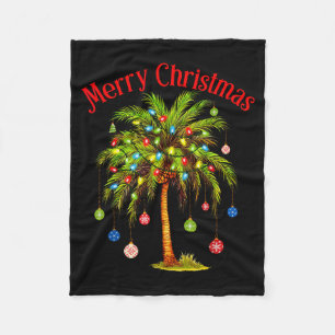 Merry Christmas Palm Tree Light Hawaiian Trocal Ch Fleece Blanket