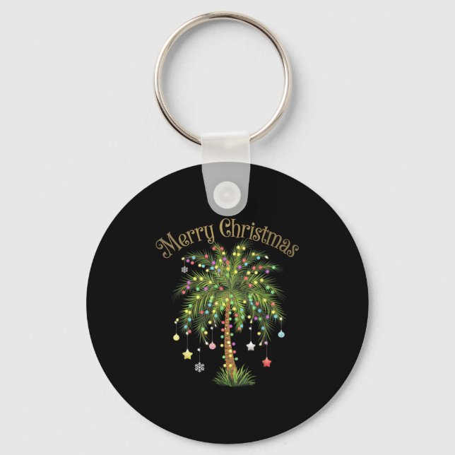 Merry Christmas Palm Tree Light Hawaiian Trocal Ch Key Ring (Front)