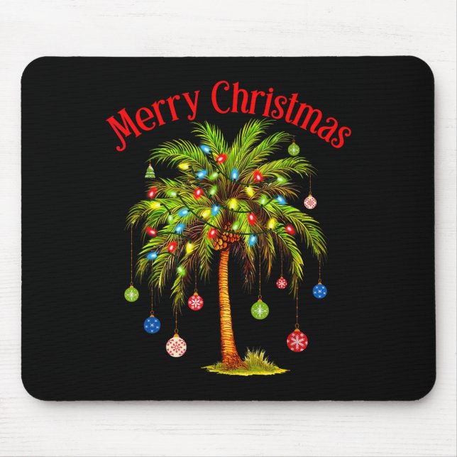 Merry Christmas Palm Tree Light Hawaiian Trocal Ch Mouse Pad (Front)