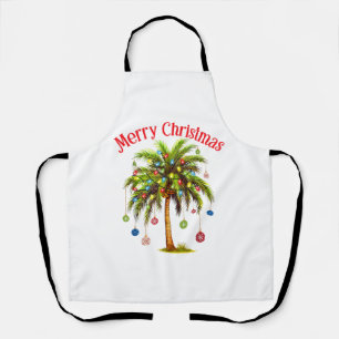 Merry Christmas Palm Tree Light Hawaiian Tropical  Apron