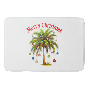 Merry Christmas Palm Tree Light Hawaiian Tropical Bath Mat