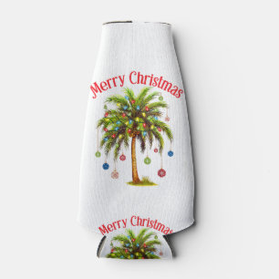 Merry Christmas Palm Tree Light Hawaiian Tropical Bottle Cooler