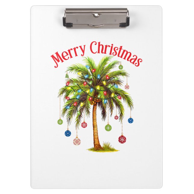 Merry Christmas Palm Tree Light Hawaiian Tropical  Clipboard (Front)