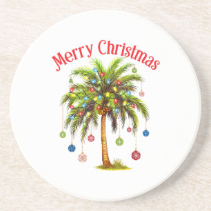 Merry Christmas Palm Tree Light Hawaiian Tropical Coaster