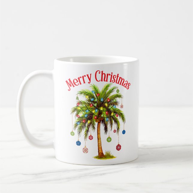 Merry Christmas Palm Tree Light Hawaiian Tropical  Coffee Mug (Left)