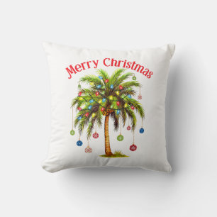 Merry Christmas Palm Tree Light Hawaiian Tropical  Cushion