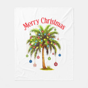 Merry Christmas Palm Tree Light Hawaiian Tropical Fleece Blanket