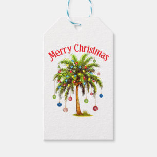 Merry Christmas Palm Tree Light Hawaiian Tropical Gift Tags