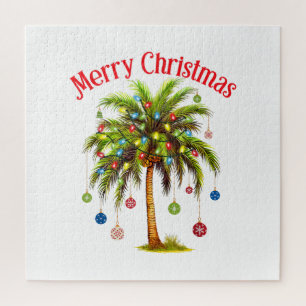 Merry Christmas Palm Tree Light Hawaiian Tropical  Jigsaw Puzzle