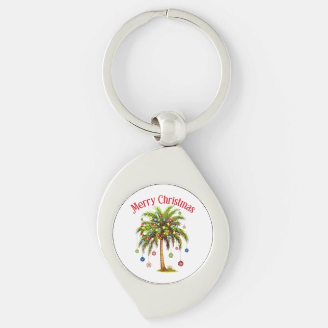 Merry Christmas Palm Tree Light Hawaiian Tropical  Key Ring (Front)
