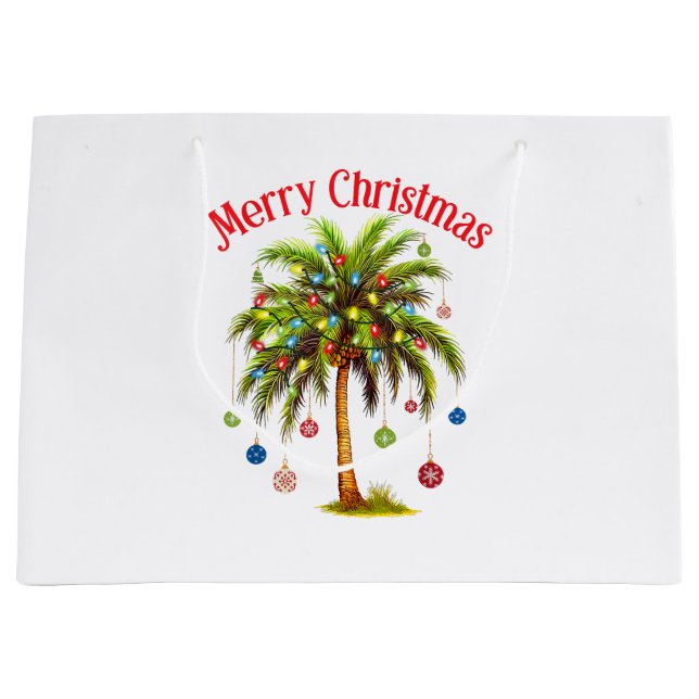 Merry Christmas Palm Tree Light Hawaiian Tropical  Large Gift Bag (Front)