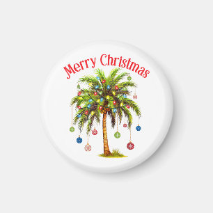 Merry Christmas Palm Tree Light Hawaiian Tropical Magnet
