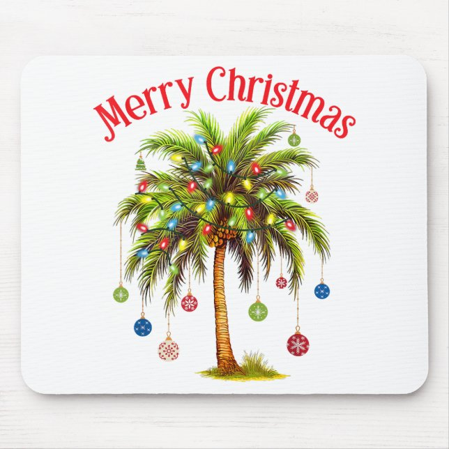 Merry Christmas Palm Tree Light Hawaiian Tropical  Mouse Pad (Front)