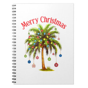 Merry Christmas Palm Tree Light Hawaiian Tropical Notebook