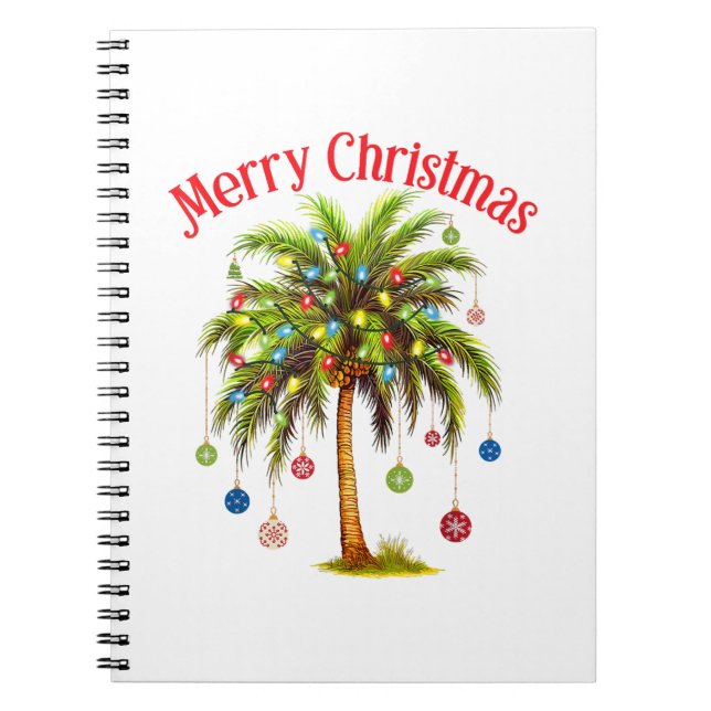 Merry Christmas Palm Tree Light Hawaiian Tropical  Notebook (Front)
