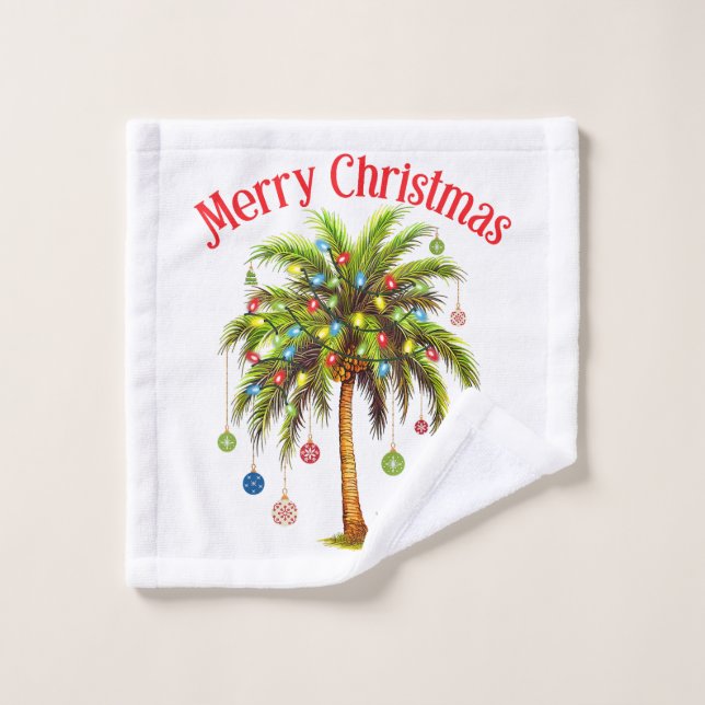Merry Christmas Palm Tree Light Hawaiian Tropical  Wash Cloth (Wash Cloth)