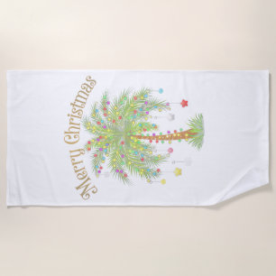 Merry Christmas Palm Tree Light New Year Tropical Beach Towel