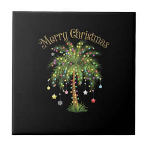 Merry Christmas Palm Tree Light New Year Tropical Ceramic Tile