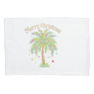 Merry Christmas Palm Tree Light New Year Tropical Pillowcase