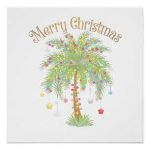 Merry Christmas Palm Tree Light New Year Tropical  Poster