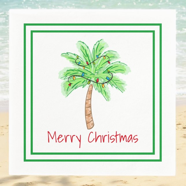 Merry Christmas Palm Tree Lights Border  Napkin (Creator Uploaded)