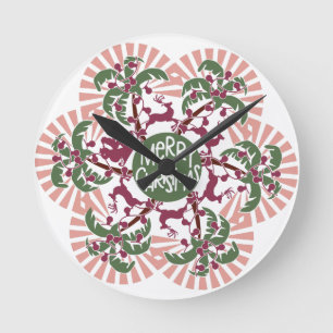 Merry Christmas Palm Tree Mandala Round Clock