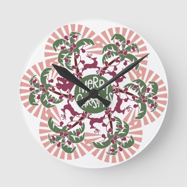 Merry Christmas Palm Tree Mandala Round Clock (Front)
