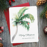 Merry Christmas Palm Tree Tropical Coast Card<br><div class="desc">A modern stylish holiday flat greeting card with modern and handwritten script typography featuring a decorated Palm Tree. Easily customise this card by clicking the "Personalise" button.</div>