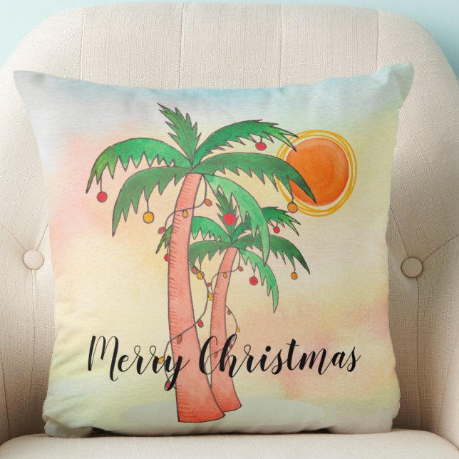Merry Christmas Palm Trees Colourful Cushion (Creator Uploaded)