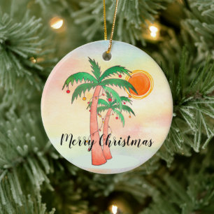 Merry Christmas Palm Trees Colourful Ornament