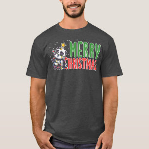 Merry Christmas Panda Bear Xmas Lights Tree Costum T-Shirt