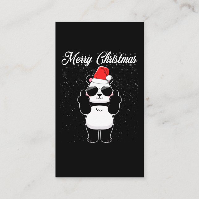 Merry Christmas Panda Middle Finger Rude Xmas Ugly Business Card (Front)