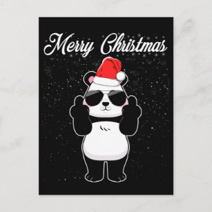 Merry Christmas Panda Middle Finger Rude Xmas Ugly Postcard
