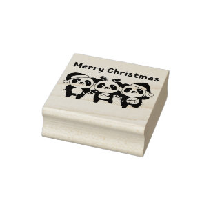 Merry Christmas Pandas Rubber Stamp