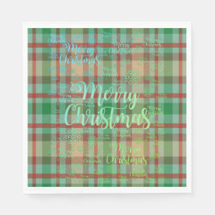 Merry Christmas Paper Napkins, Green & Red Plaid Napkin