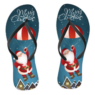 Merry Christmas Parachuting Santa Holiday Gift Thongs