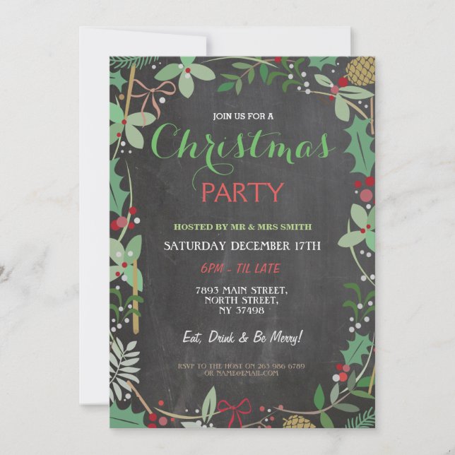 Merry Christmas Party Chalk Mistletoe Xmas Invite (Front)