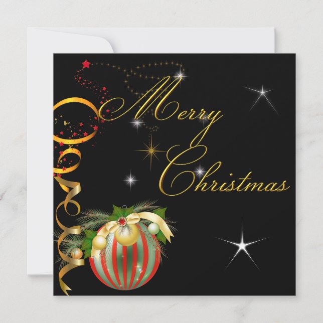Merry Christmas Party Gold Red Black Xmas Glitter Invitation (Front)